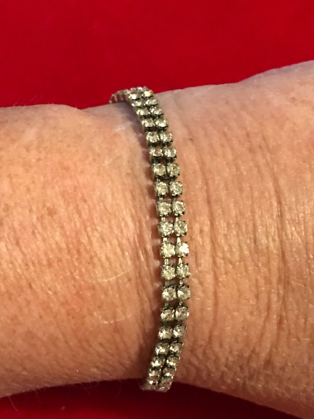 Vintage Silver Tone Double Strand Rhinestone Tennis Bracelet